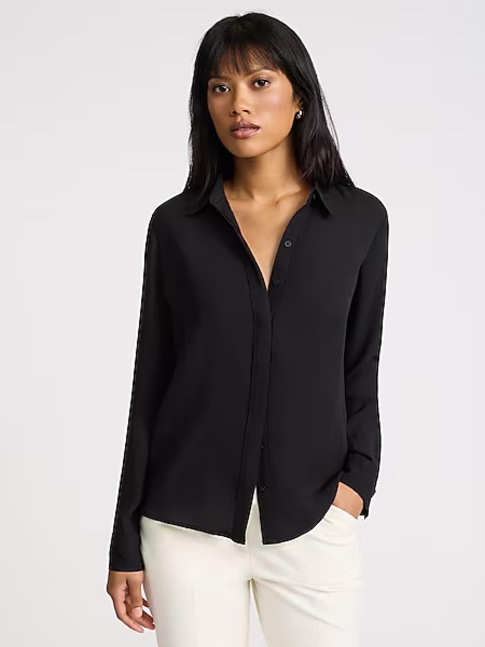 Express Black Button-Down Silk-Like Blouse
